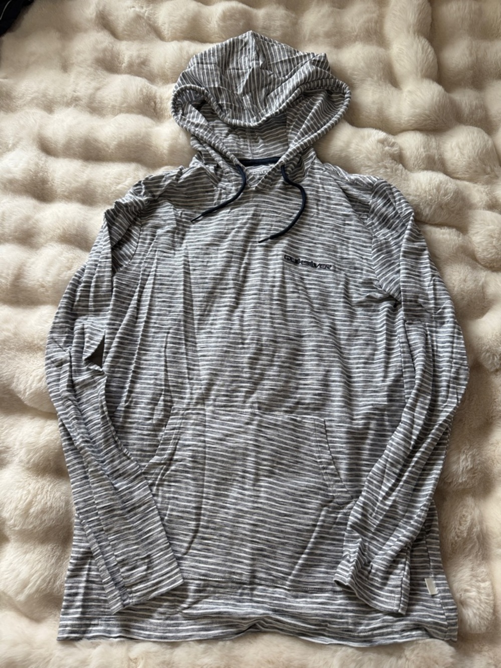 Quiksilver Gray & White Striped Men's Hooded Long-Sleeve Shirt
